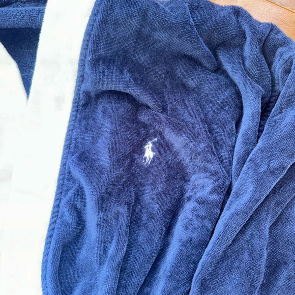 Navy Blue Polo Ralph Lauren Men’s 100% Cotton Plush Robe One size - Picture 2 of 6